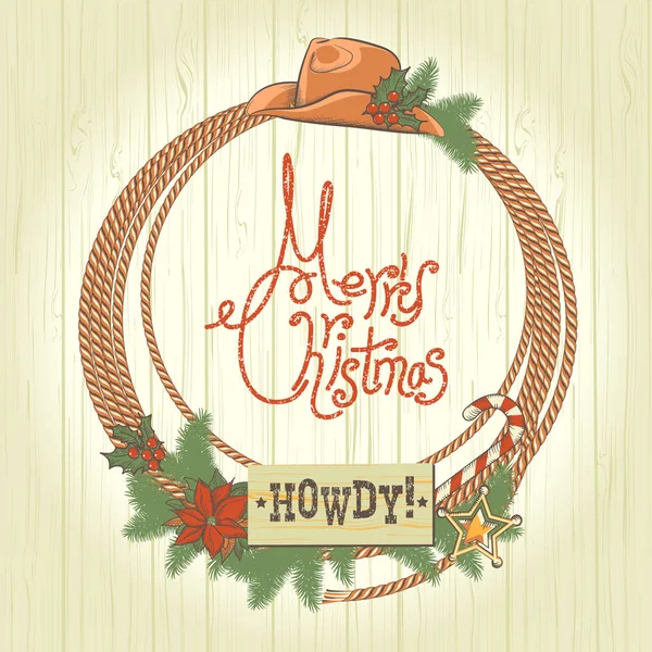 Couronne Noël Cow Boy Avec Décoration Cow Boy Occidental Illustration — Image vectorielle