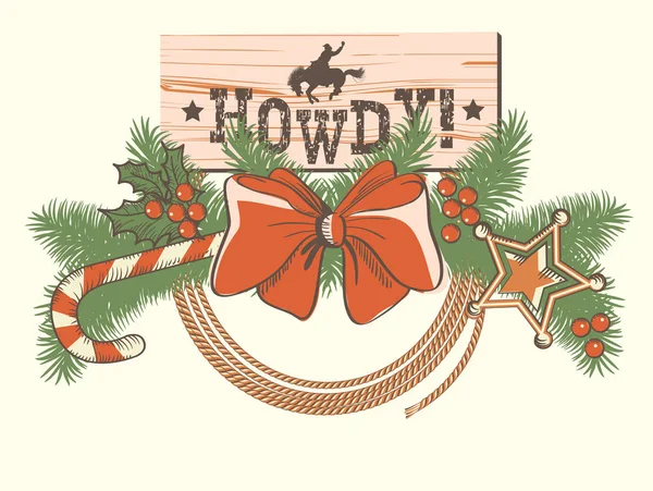 Decorazione Natale Americano Cowboy Sfondo Occidentale Design Illustrazione Vettoriale — Vettoriale Stock