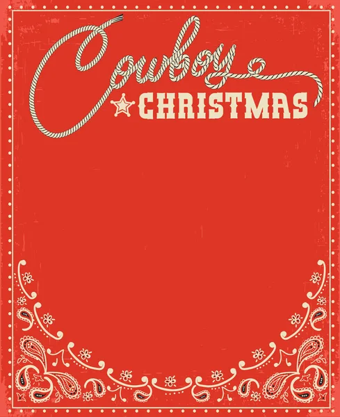 Western Red Christmas Card Cowboy Decorative Text Vector Background Illustration — Stock Vector