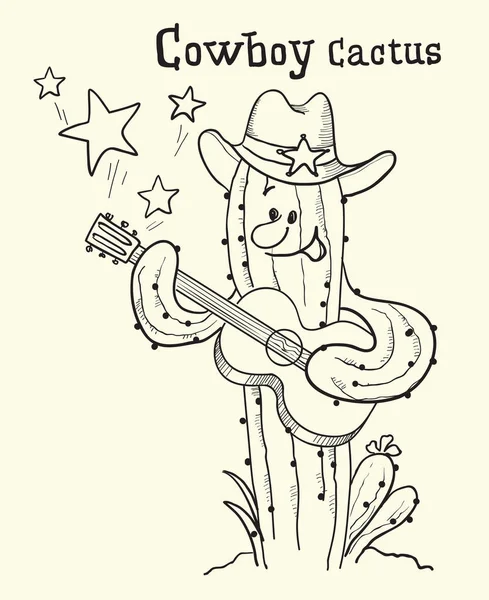 Cactus Christmas Cowboy Hat Playing Guitar — Stock Vector