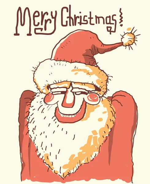 Santa Portrait Vector Colore Disegnato Mano Natale Illustrazione Con Testo — Vettoriale Stock