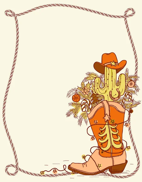 Botte Noël Cowboy Éléments Vacances Wnter Vector Couleur Illustration Chaussure — Image vectorielle