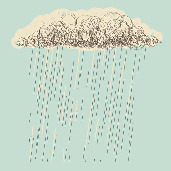 Rain Vector Doodle Karanlık Yağmur Bulutu Islak Günde Çekilmiş — Stok Vektör