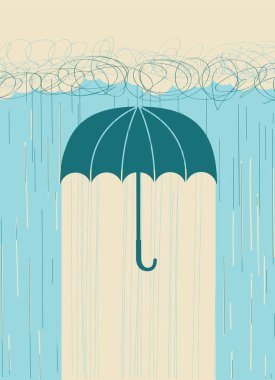 Rain.Vector el şemsiye ve kara bulutlar arka plan ile çizilmiş resim