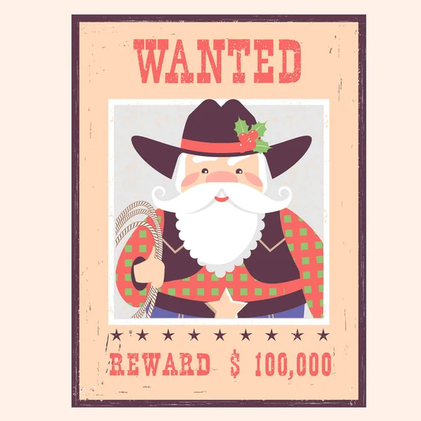 Wanted Poster Santa Claus Old Paper Vector Western Christmas Card — Stock Vector