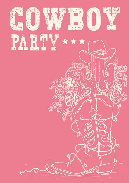 Cowboy Western Boot Bakgrunden Med Text Vector Cowboy Party Hand — Stock vektor