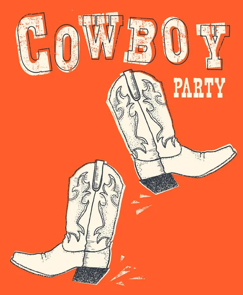 Cowboy Western Boot Röd Bakgrund Vector Hand Dras Grafisk Illustration — Stock vektor