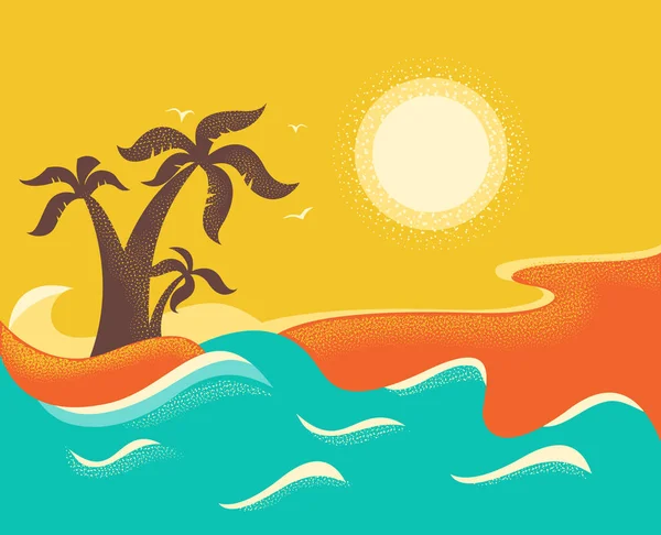 海の波と熱帯の島 自然ポスターのベクトルの背景 — ストックベクタ