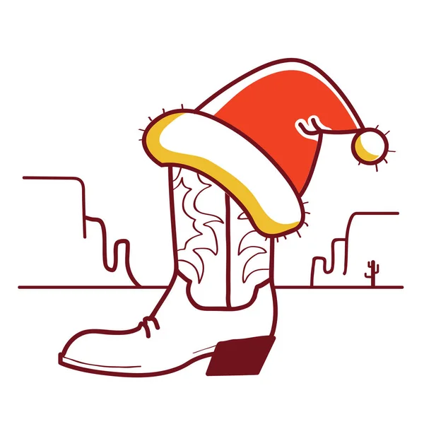 Karácsony Wild West Illusztráció Cowboy Boot Santa Kalap Amerikai Lakatlan — Stock Vector