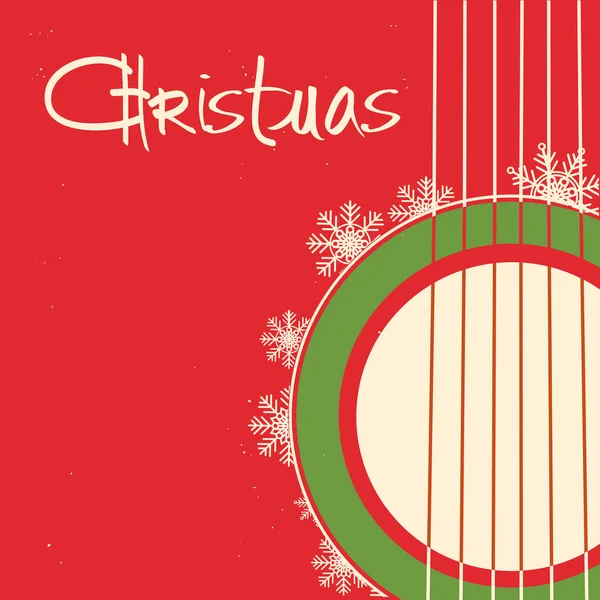 Christmas Guitar Red Poster Vector Old Background Acoustic Guitar Text — Stock Vector