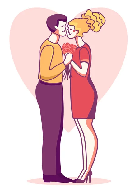 Happy Valentine Day Card Romantic Couple Man Woman Love White — Stock Vector