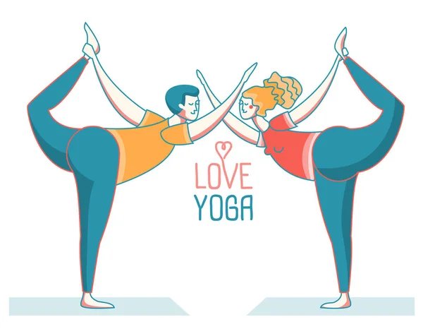 Feliz Pareja Amor Hombre Mujer Haciendo Yoga Sobre Tapetes Deportivos — Vector de stock