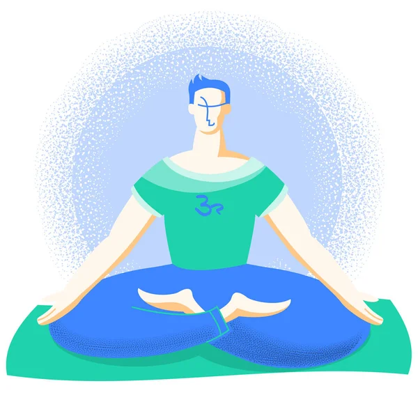 Yoga Tijd Jonge Man Sport Kleding Lotuspositie Beoefenen Van Yoga — Stockvector