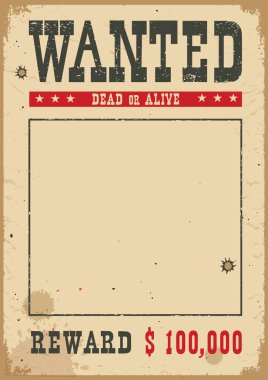 Portre için aranan poster. Beyaz arka plan üzerinde tasarımı için Batı vintage kağıt