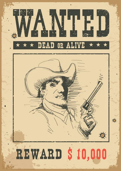 Queria Fundo Cartaz Vector Ilustração Ocidental Com Bandido Homem Máscara — Vetor de Stock