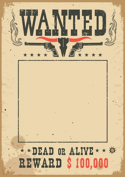 Wanted Poster Wild West Decoration Portrait Western Vintage Paper Cowboy — Stock Vector