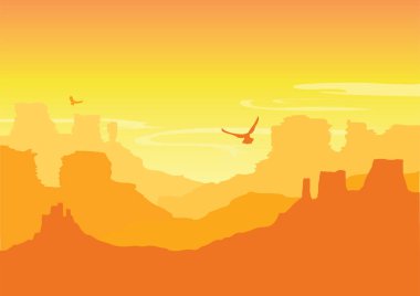 Amerikan kanyonlar. Grand Kanyon Milli Parkı. Vahşi Batı çöl manzarası ile sıcak sarı gök