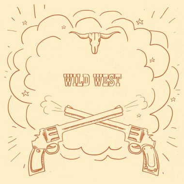 Vahşi Batı illüstrasyon kovboy silah ve patlama boşluk west için