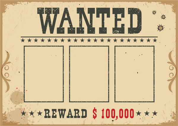 Wanted poster.Vector western illustration with text and space fo — Stock Vector