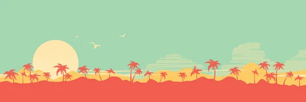 Isla tropical paraíso fondo con silueta de palmeras y sk — Archivo Imágenes Vectoriales