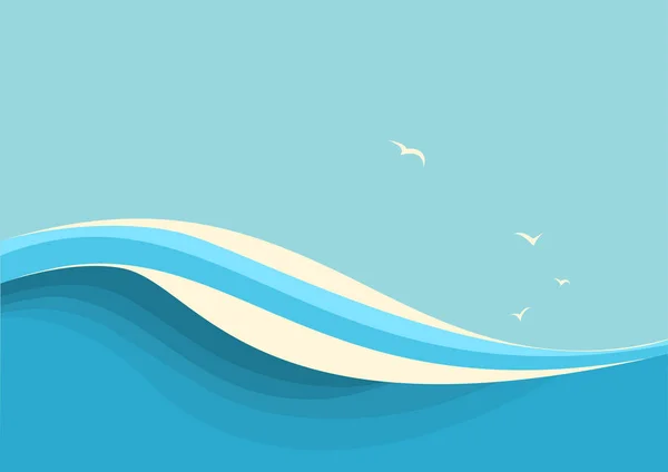 Grandes ondas oceânicas .Vector seascape com fundo do céu para texto —  Vetores de Stock