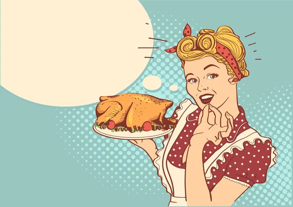 Retro gülümseyen ev hanımı aşçılar kavrulmuş Türkiye mutfakta geri
