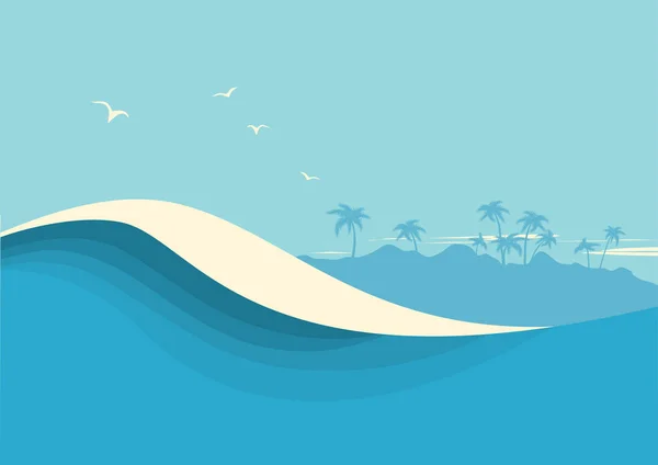 Océano oleaje paisaje marino. Vector fondo azul con olas de mar y s — Archivo Imágenes Vectoriales