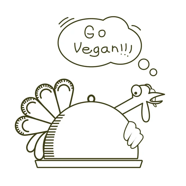 Πήγαινε για χορτοφάγους. Ημέρα των Ευχαριστιών γαλοπούλα φορέα εικονογράφηση κάρτα — Διανυσματικό Αρχείο
