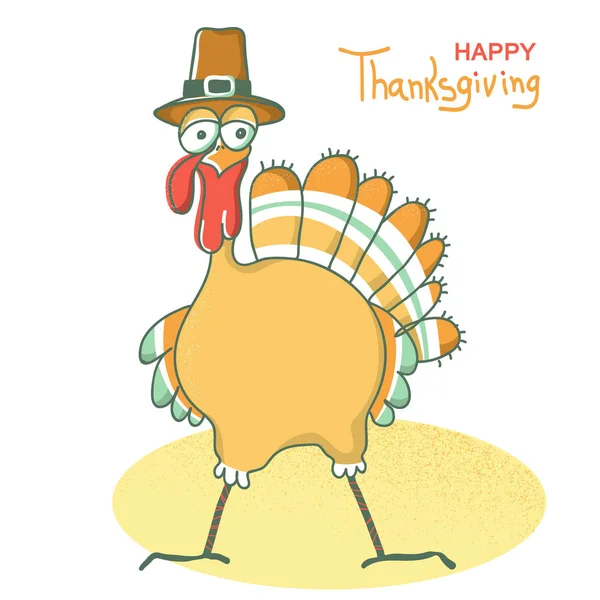 Lycklig Thanksgiving Day. Kalkon fågel med Pilgrim hatt för Happy T — Stock vektor