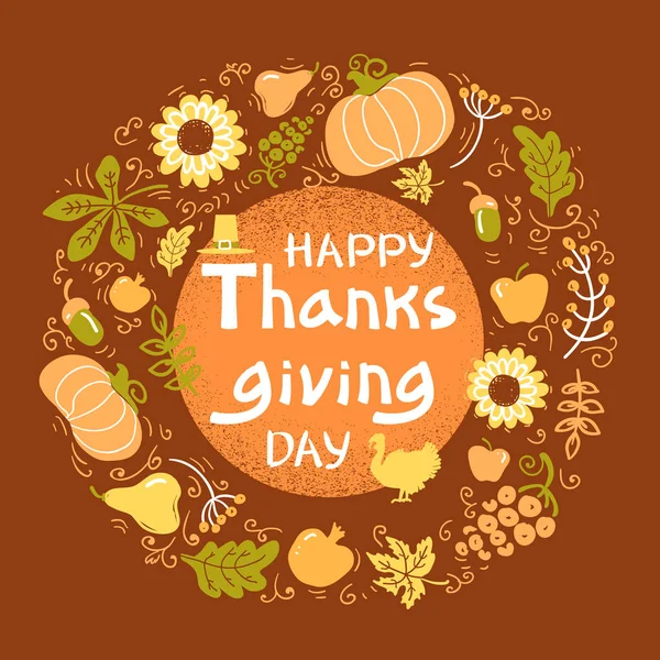 Happy Thanksgiving dag färg kort. Vektor vacker handskriven — Stock vektor