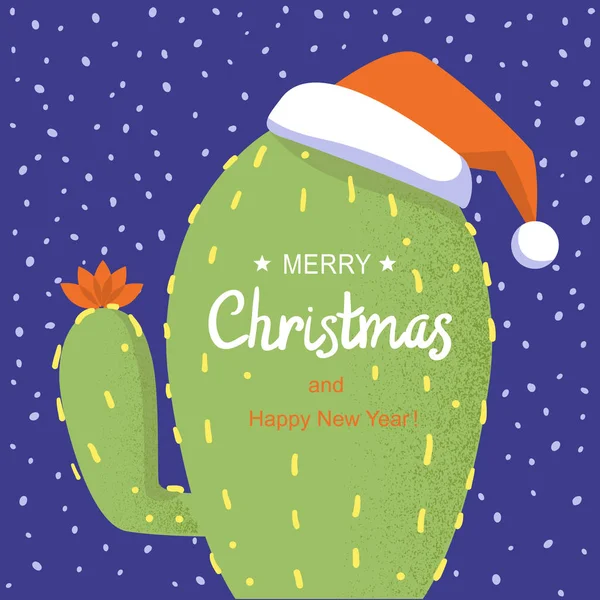 Feliz tarjeta de Navidad con cactus y texto navideño. Color del vector — Archivo Imágenes Vectoriales