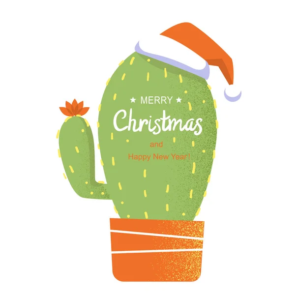 Kellemes karácsonyi üdvözlőkártya kaktusz és üdülési szöveggel. Vektorszín — Stock Vector