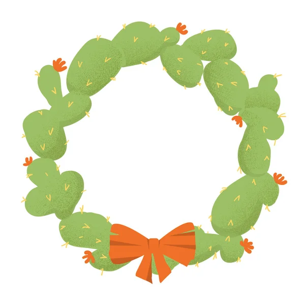 Holiday Christmas cactuses wreath. Vector isolated on white — Stock Vector
