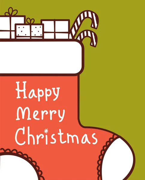 Tarjeta de Navidad con calcetines rojos y regalos navideños. Vector Merry chr — Archivo Imágenes Vectoriales