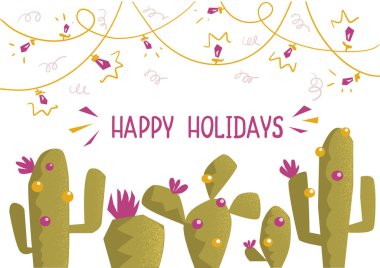 Kaktüs Noel kartı. Vektör arkaplan illüstrasyonu ile metin