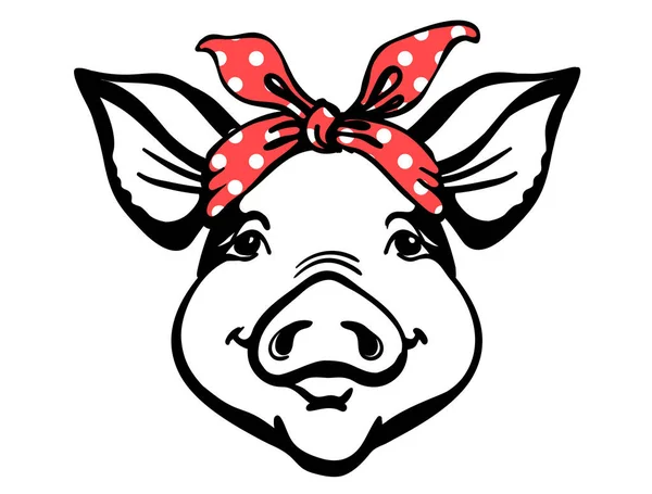 Pig Head Red Bandana Farm Animal Vector Graphic Illustration Isolated — Stock Vector