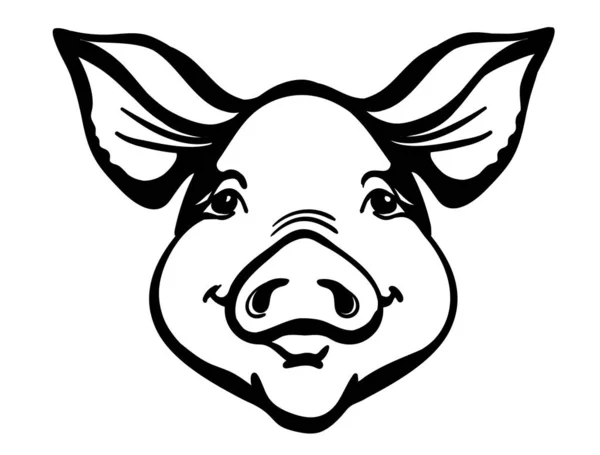 Cabeça Porco Animal Quinta Ilustração Gráfica Preta Vetorial Isolada Branco — Vetor de Stock