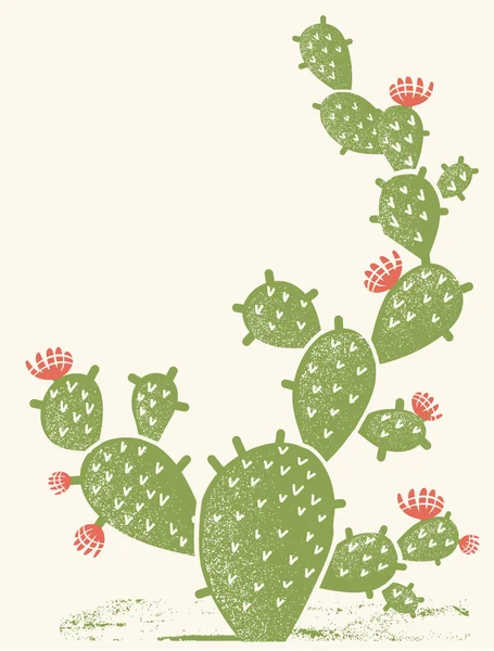 Silueta Cactus Cactus Verde Vintage Confondo Flores Rosadas Ilustración Textura — Archivo Imágenes Vectoriales