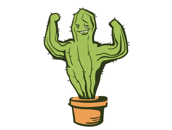 Les Cactus Montrent Des Biceps Musculaires Couleur Vectorielle Illustration Bande — Image vectorielle