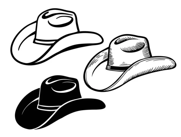 Cowboy Hat Set American Traditional Western Hats Isolated White — Stock Vector