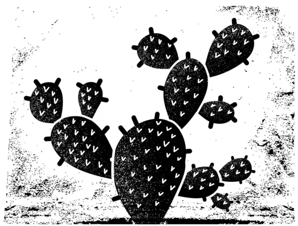 Чорний Силует Кактуса Урожай Кактус Старому Тлі Паперової Текстури Ілюстрація — стоковий вектор