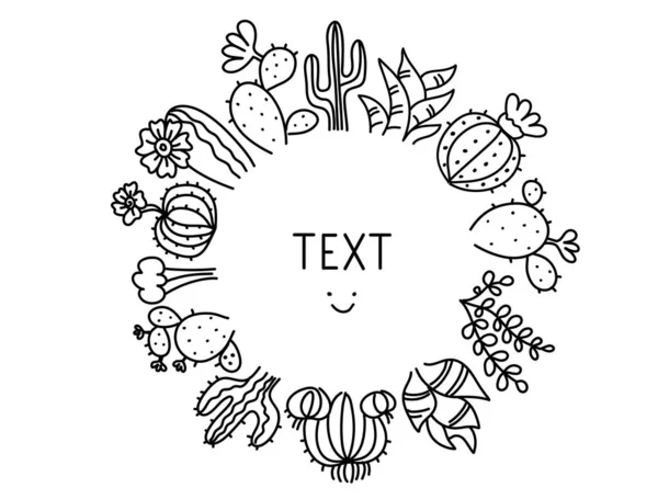 Cactussen Krans Succulent Vectorframe Vector Hand Getekend Illustratie Voor Tekst — Stockvector