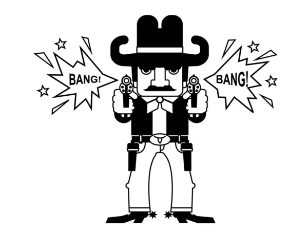 Cowboy Guns Wild West Gunslinger Shoots Pistols Vector Graphic Cartoons — Stock Vector