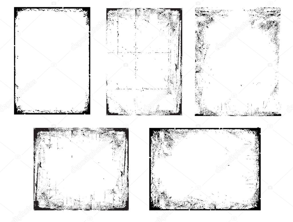 Grunge Black and White urban vector texture Frames. Distressed texture background. Collection of urban grunge abstract textures on white for design