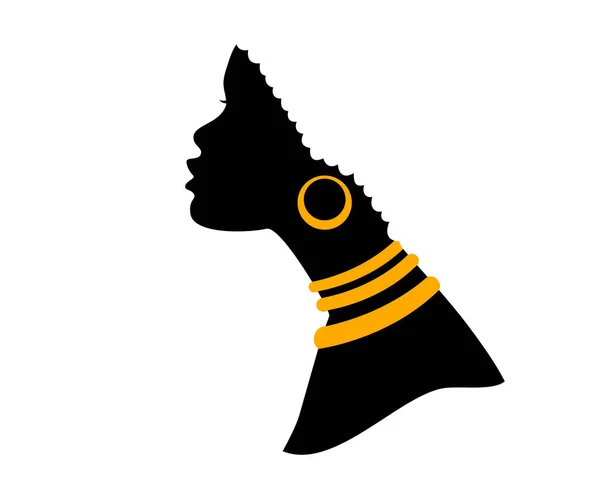 Афро Американская Женщина Профиль Черный Силуэт Аксессуарами Векторная Голова Белом — стоковый вектор