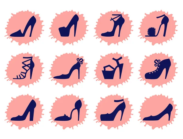 Zapatos Tacón Alto Set Mujer Zapatos Iconos Diseño Estilo Plano — Vector de stock