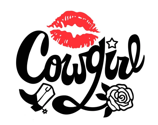 Country Girl Handwritten Lettering Cowgirl Printable Vector Illustration Red Print — Stock Vector