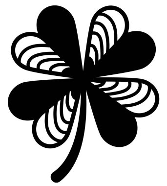 Dört yapraklı yonca siyah baskı sanatı. Vector st Patricks Günü beyaza izole edilmiş bir şekilde doruk noktası