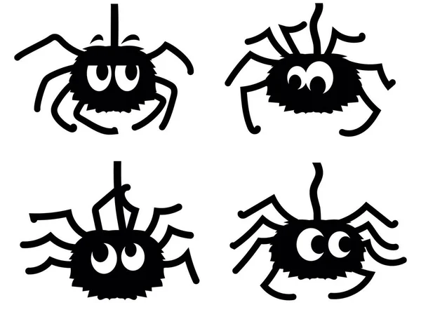 Spinnennetz Und Lustige Spinne Vektor Schwarze Grafik Druckbare Illustration Isoliert — Stockvektor