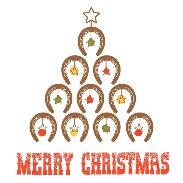Carte Vœux Noël Occidentale Avec Sapin Noël Cowboy Fer Cheval — Image vectorielle